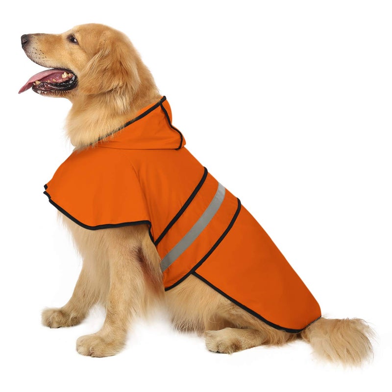 HDE Dog Raincoat Jacket Reflective Adjustable Hooded Pet Poncho Rain Coat with Leash Hole for Small to X-Large Dogs Safety Orange - L - Image 1